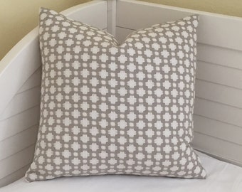 Schumacher Celerie Kemble Betwixt in Stone and White Designer Pillow Cover - Both Sides or Front Only - Square, Lumbar and Euro Sizes