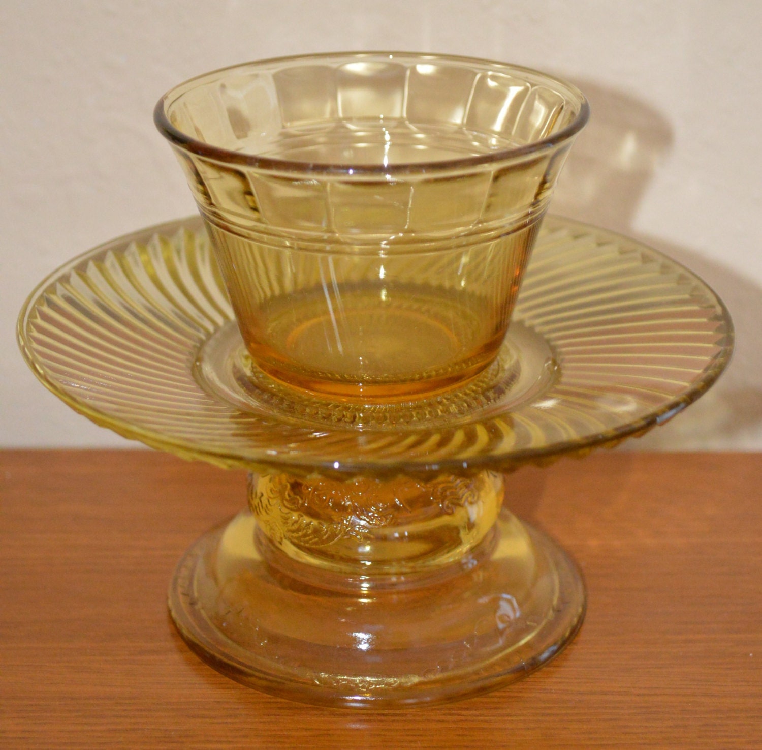 Amber Depression Glass Candle Holder by TreasureTroveDecor on Etsy