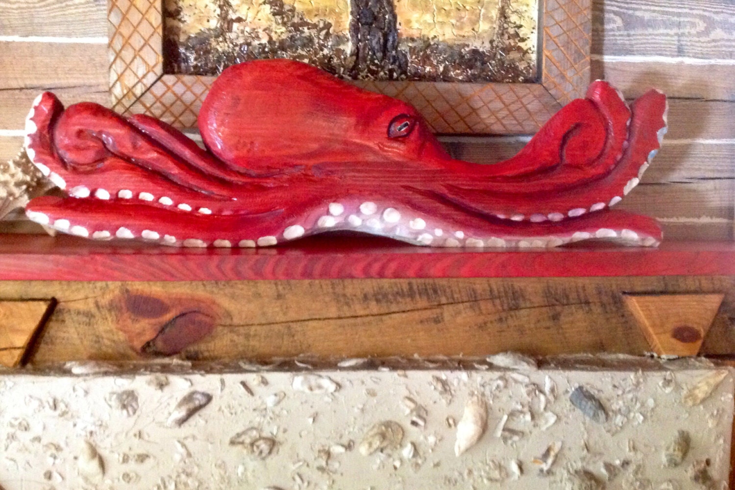 Octopus 39chainsaw wood carving whimsical nautical home