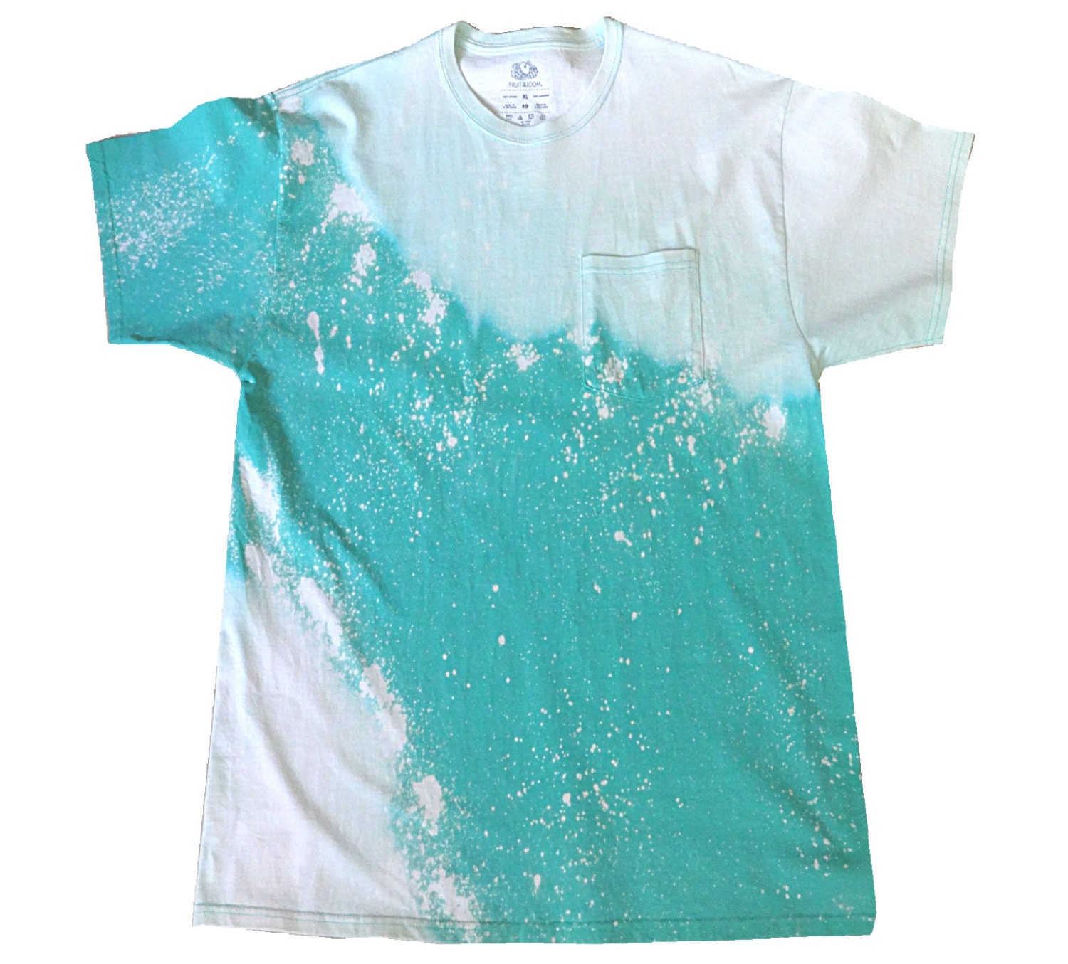 XL T-shirt Handpainted Aqua / light Teal and White Bleached