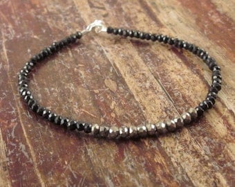 Pyrite Bracelet Black Spinel Bracelet Pyrite Jewelry Spinel Jewelry Bead Beaded Bracelets Woman's Bracelet Gifts for Her Birthday Gift Ideas