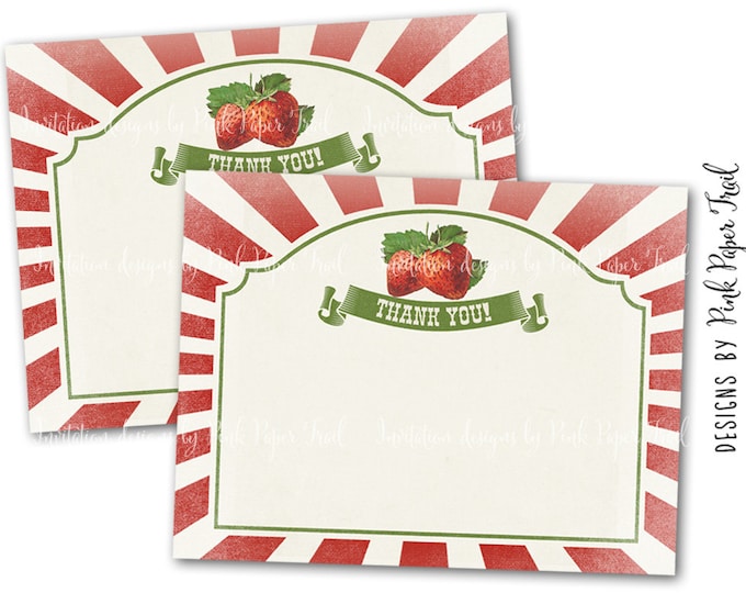 Strawberry Party, Farmer's Market, Printable Thank You Card, Instant Download, Print Your Own