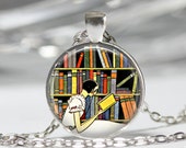 Librarian Necklace Book Jewelry Reading Bibliophile Library Art Pendant in Bronze or Silver with Link Chain Included
