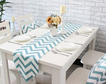 Blue White Chevron Table Runner Dining,Coffee Table,Party,Wedding,Birthday,Gift,Table Overlay--Rustic,Custom Tablecloth,placemats,FREE GIFT