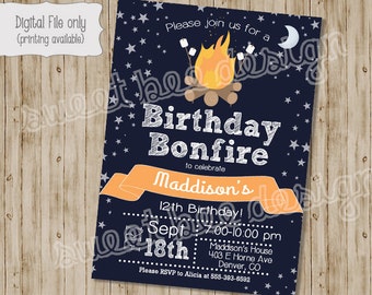 Bonfire Birthday Invitation, Campfire Birthday Invitation, Campout Birthday Invitation, Boy Birthday Invitation, Girl Birthday Invitation