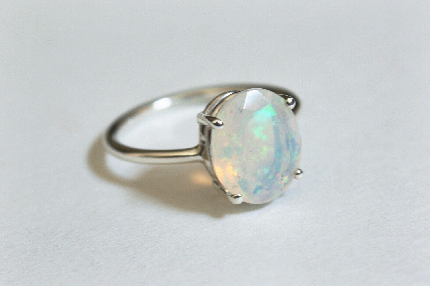 Faceted Ethiopian Opal Ring sterling silver opal ring