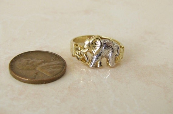 Solid 14K Gold Elephant Ring size 7 Two tone lucky ring