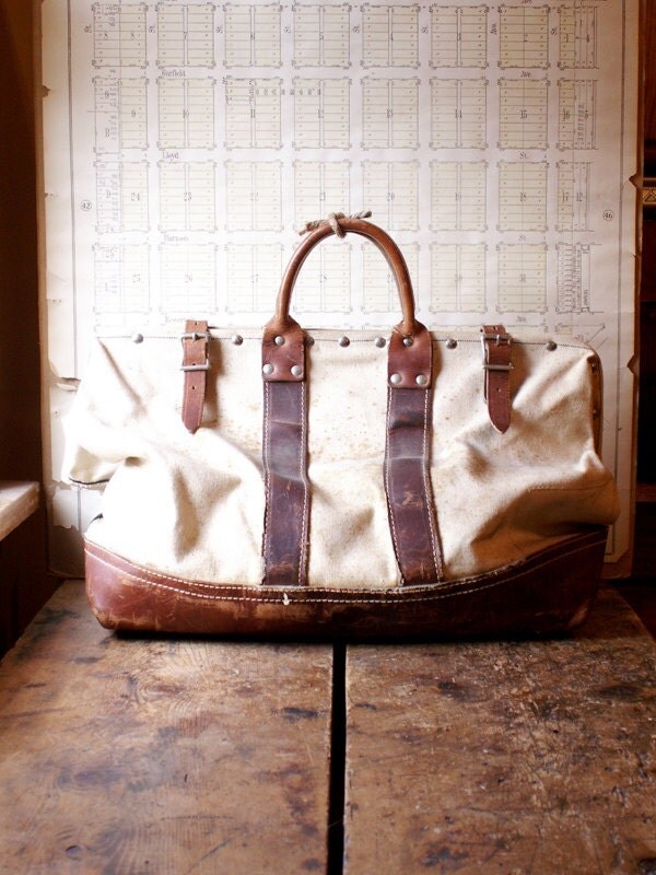 Vintage Canvas and Leather Tool Bag Carpenter Tool Carrier Great