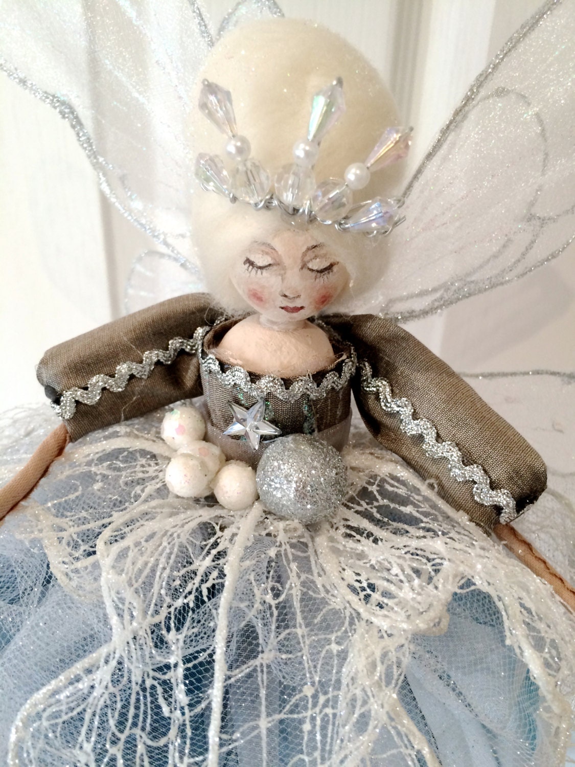 Christmas Tree Top Fairy frosted Blue & Silver