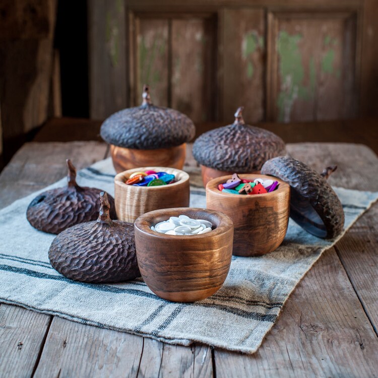 Woodland Acorn Button Box Keepsake Jewelry Box by CattailsWoodwork