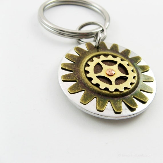 Gear Keychain Lightweight 2Sided Key Chain in Steampunk