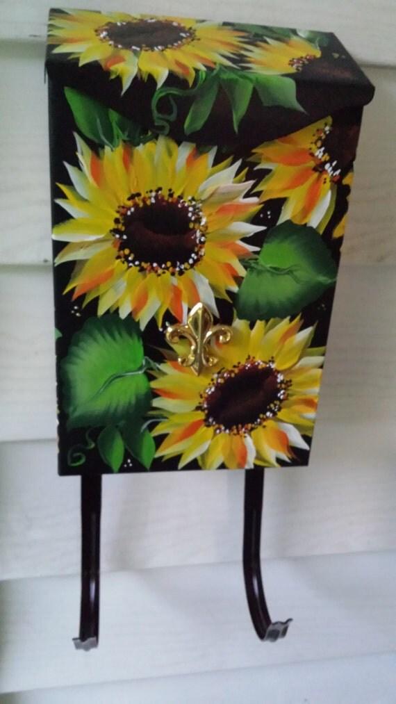 Sunflower wall mount mailbox hand painted by 800ChestnutStreet