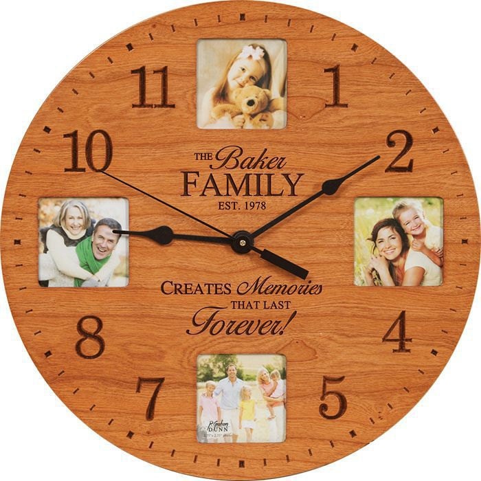 Custom Engraved 12 Round Wooden Photo Clock Wood by lazerdesigns