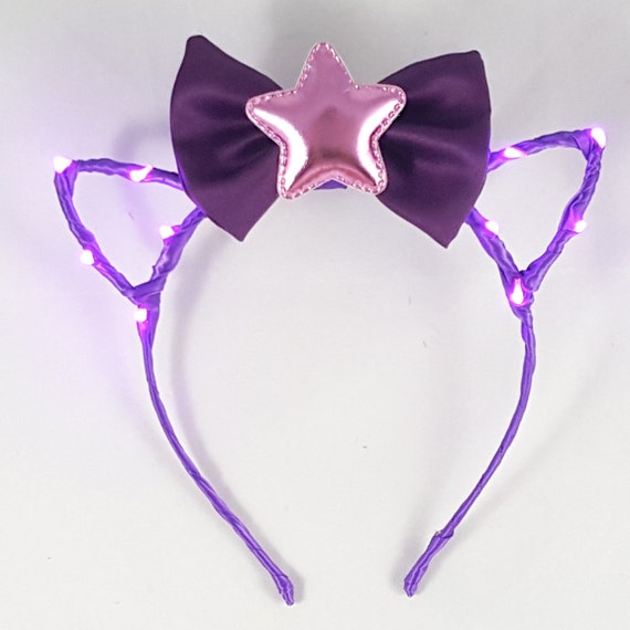 Purple LED headband, Cat ears, Bow headband, Star headband, Rave wear, Cosplay, Cat ear headband, Anime, Festival, Cat ears headband