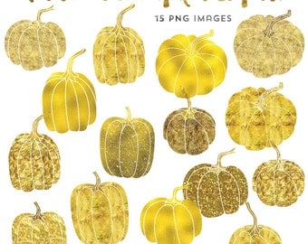 Gold Clip Art, Foil Pumpkin Clipart, Thanksgiving Clipart Instant Download, Commercial Use Gold Foil Clip Art