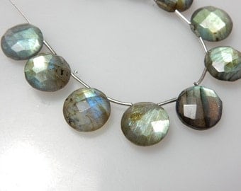 Labradorite Faceted Coin Briolette Size - 12x12MM Approx 10 Beads - Beautiful Blue Fire Wholesale Price