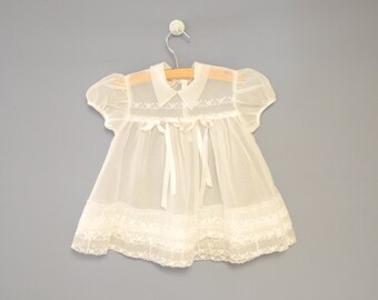 Vintage Baby Clothes, 1950's Ivory Chiffon and Lace Baby Girl Dress, Ivory Chiffon Baby Dress, Vintage Baby Dress,Size 3-6 Months
