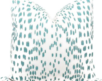 Brunschwig Fils Les Touches Aqua and White Decorative Pillow Cover 18x18, 20x20, 22x22, Eurosham or lumbar