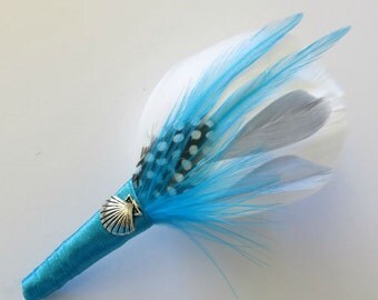 Corsage Wedding Pin Brooch Mother of the Bride Mother of the Groom Grey White Blue Seashell Beach Wedding Unique Brooch