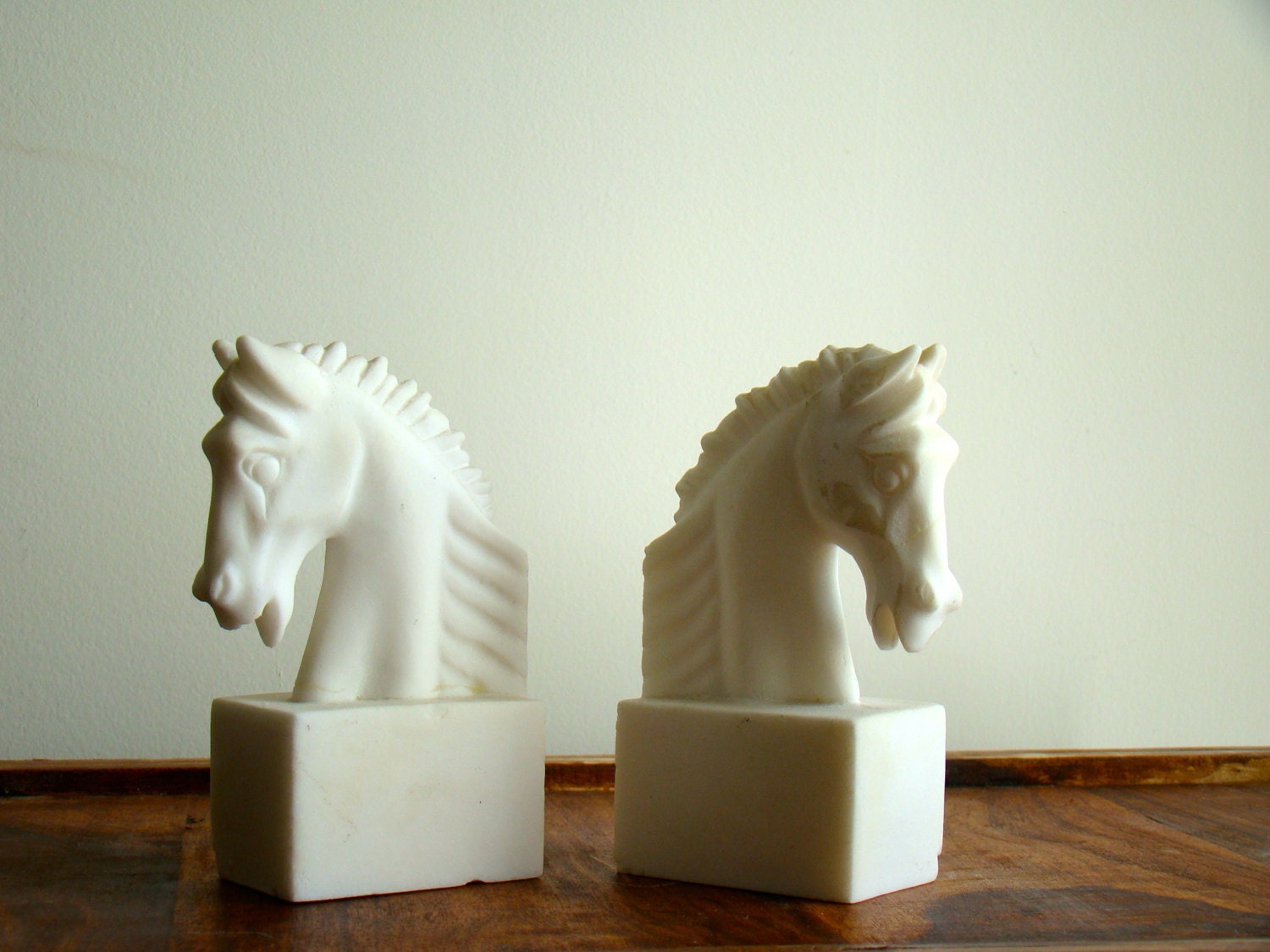 carved stone horse bookends