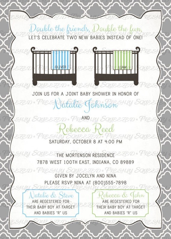 Joint Baby Shower Invitation double shower crib and blanket