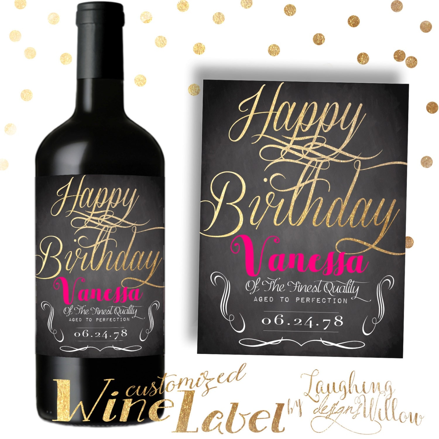 happy birthday wine label chalkboard by laughingwillowdesign