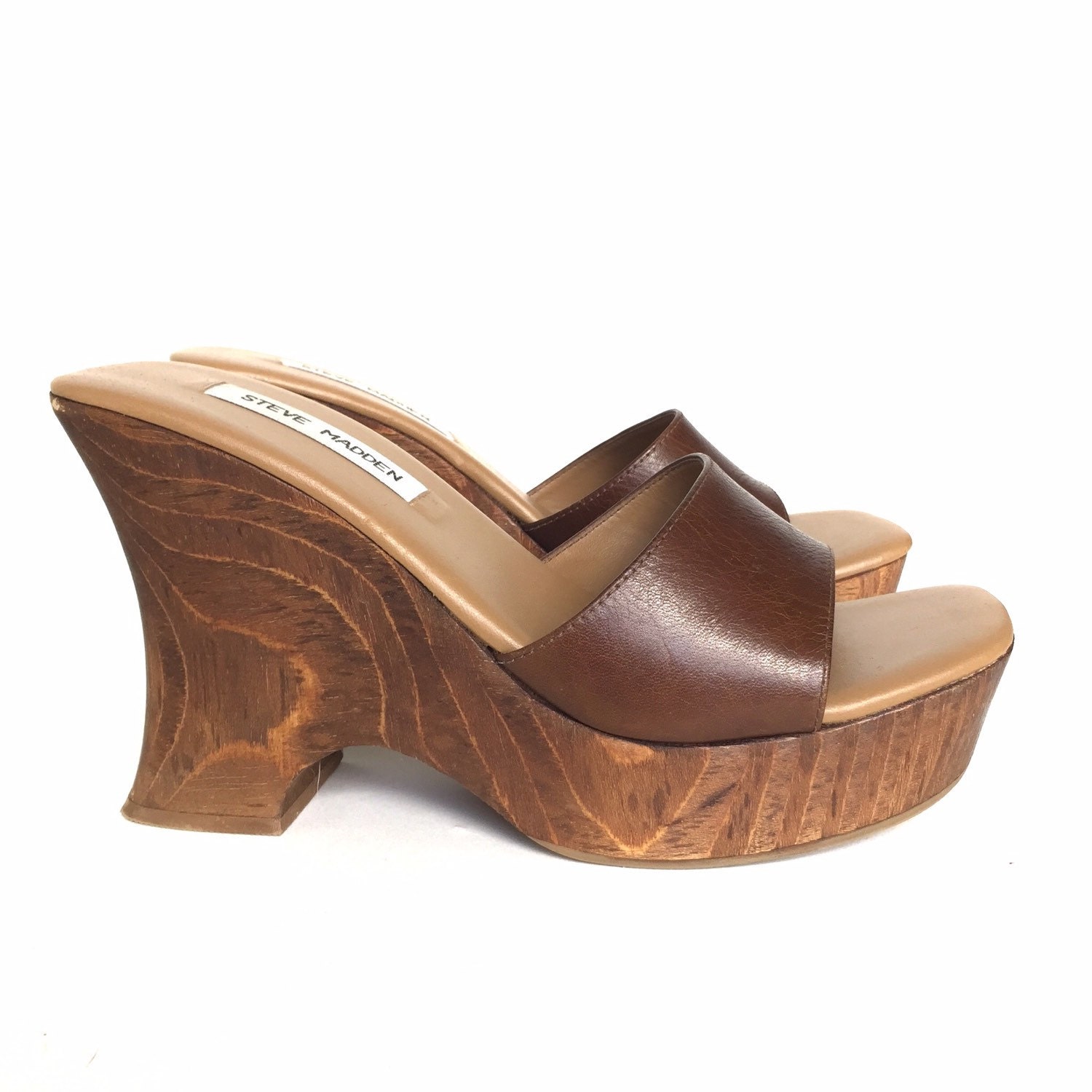 90s Steve Madden Wooden Cutout Heel Sandal Womens 8