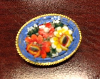 Lovely Blue Mosaic Brooch Pin