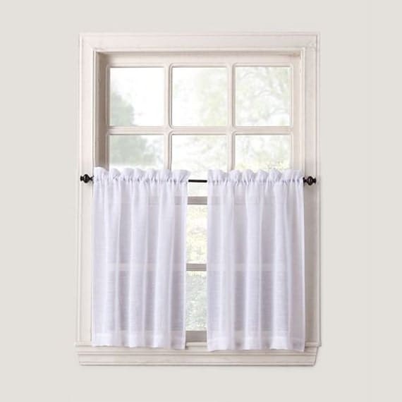 Two 30W x 26L Cafe Curtains White Rod