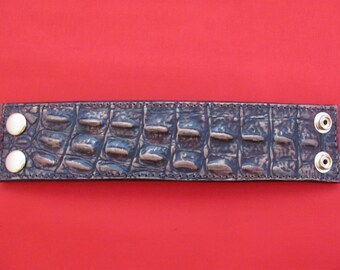Leather wrist cuff, imitation crocodile hides,bracelets, leather wrist bands, brown leather cuff, western wear, straps. lanyards