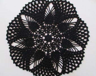 Crochet Doily - Black - Pineapples - 10" Diameter