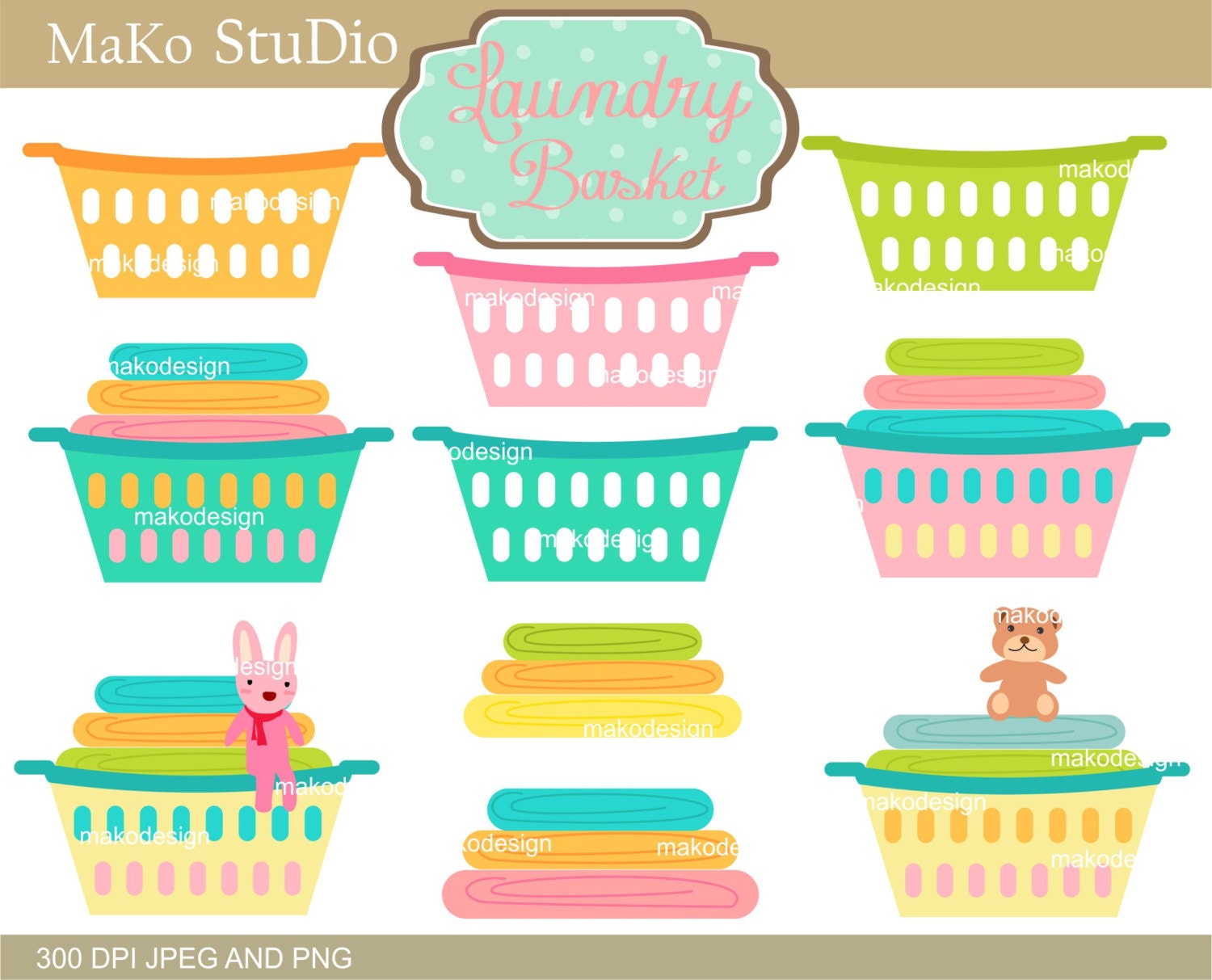 Laundry clip art ,laundry basket clip art,cute laundry clipart, Png