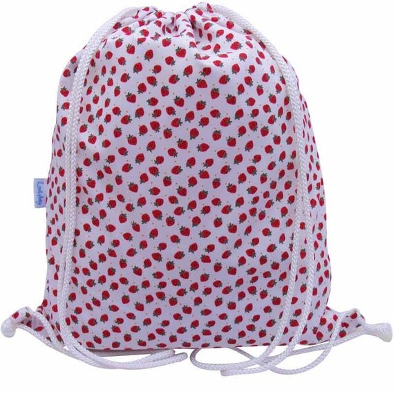 Girls Swim Bag Drawstring Backpack Gym Bag Strawberry