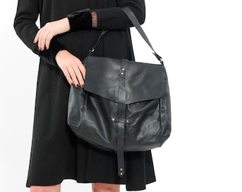 Black Nappa leather handbag, Shoulder leather bag, Hobo bag, Soft leather bag
