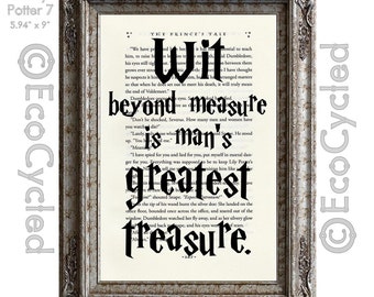 Harry Potter Quote Wit Beyond Measure is Mans Greatest Treasure on Vintage Upcycled Dictionary Art Print Book Art Print Recycled Repurposed