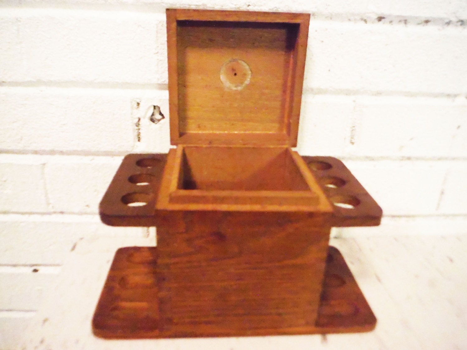 Vintage humidor and pipe rack tobacco storage rustic wood