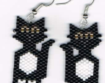 Hand Beaded Tuxedo Cat earrings