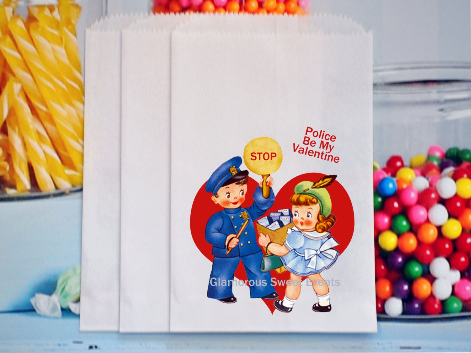 Police Valentine Treat Bags Police Valentine Favor Bags