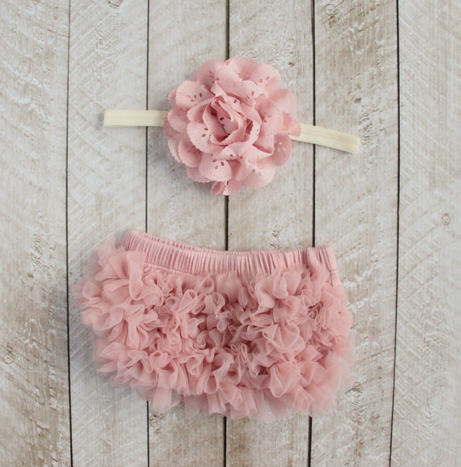 Baby Girl Ruffle Bottom Bloomer & Headband Set in Mauve