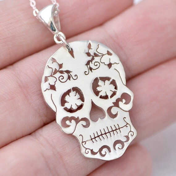 Sterling Silver Sugar Skull Pendant Sugar by TheJewelryGirlsPlace
