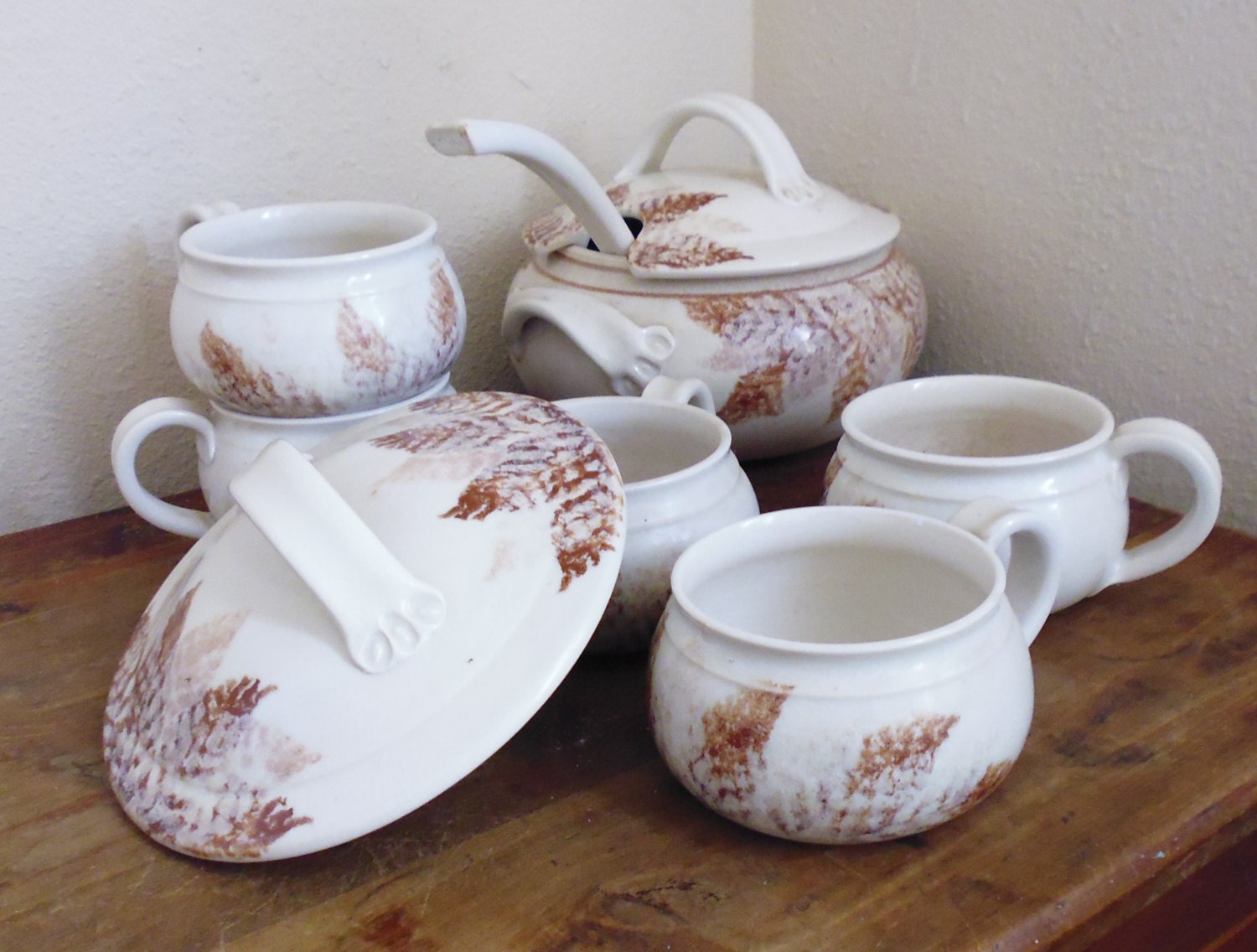Stoneware tureen set soup bowls serving bowl autumn leaf