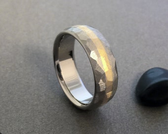 18k solid gold and titanium ring mosaic finish titanium band yellow gold ring - Mens Wedding Rings Titanium 18k solid gold and titanium ring mosaic finish titanium band yellow gold ring - Mens Wedding Rings Titanium