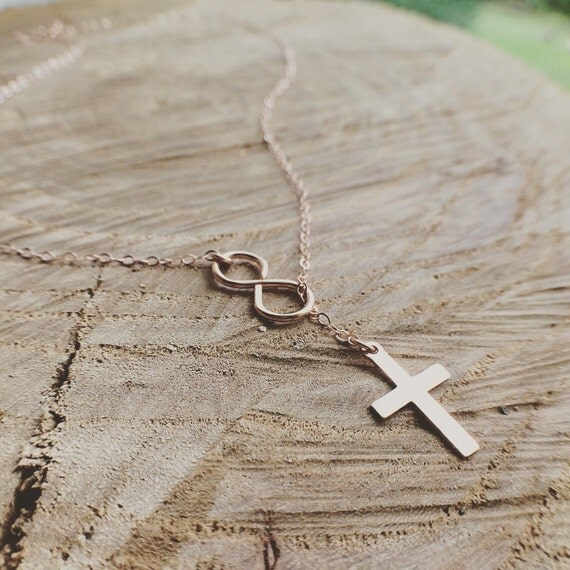 Cross and Infinity Lariat Necklace Cross and Infinity