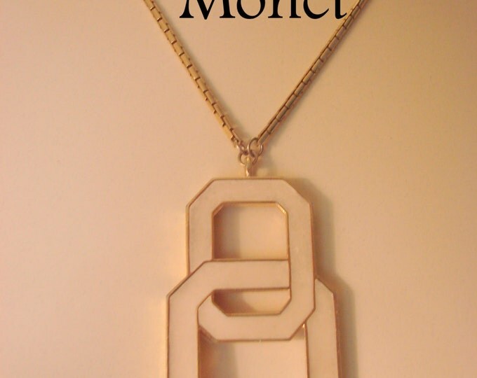 80s Modernist Monet Pendant Necklace / Designer Signed / Creamy White / Art Moderne / Jewelry / Jewellery