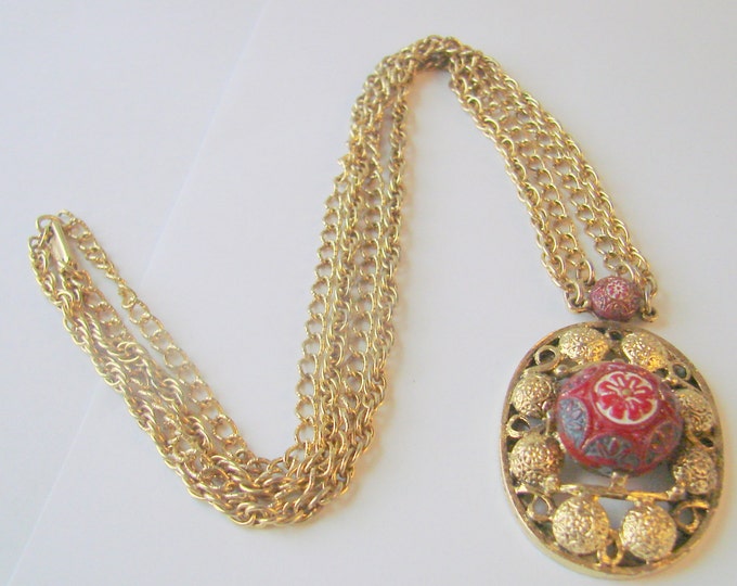 CELEBRITY N.Y Festoon Boho Cranberry Red Necklace / Swag / Designer Signed / Vintage Jewelry / Jewellery