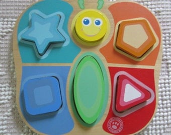 Wooden Puzzle - Colors and Shapes for Pre-Schoolers - Vintage Wood Puzzle Pre-School Play