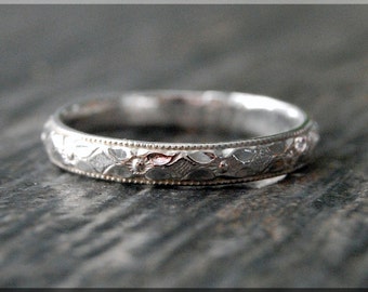 Floral Sterling Silver Ring, Sterling Silver Stacking Ring, Silver floral Pattern Ring, Sterling Silver Wedding Ring, Sterling Silver Band