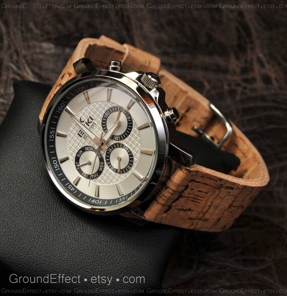 Mens Calendar Watch Handmade Cork Straps Quartz Watch