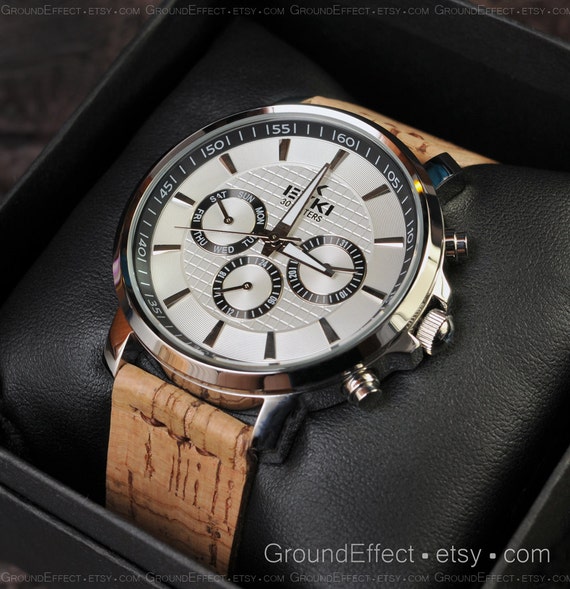 Mens Calendar Watch Handmade Cork Straps Quartz Watch