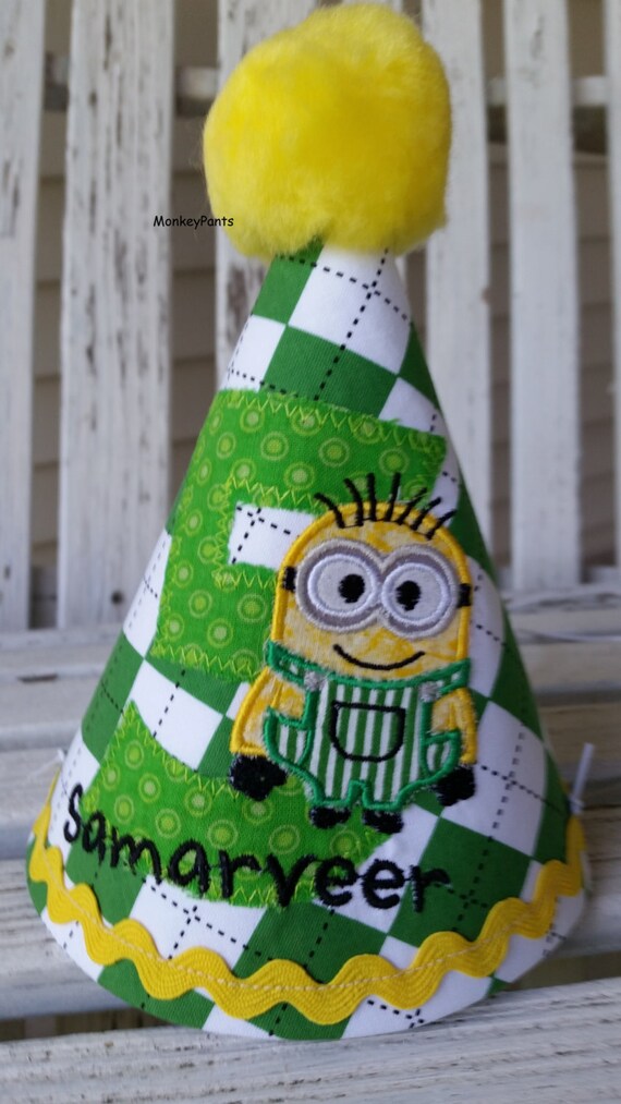 Boys Birthday Hat Minion Party Hat Custom Made